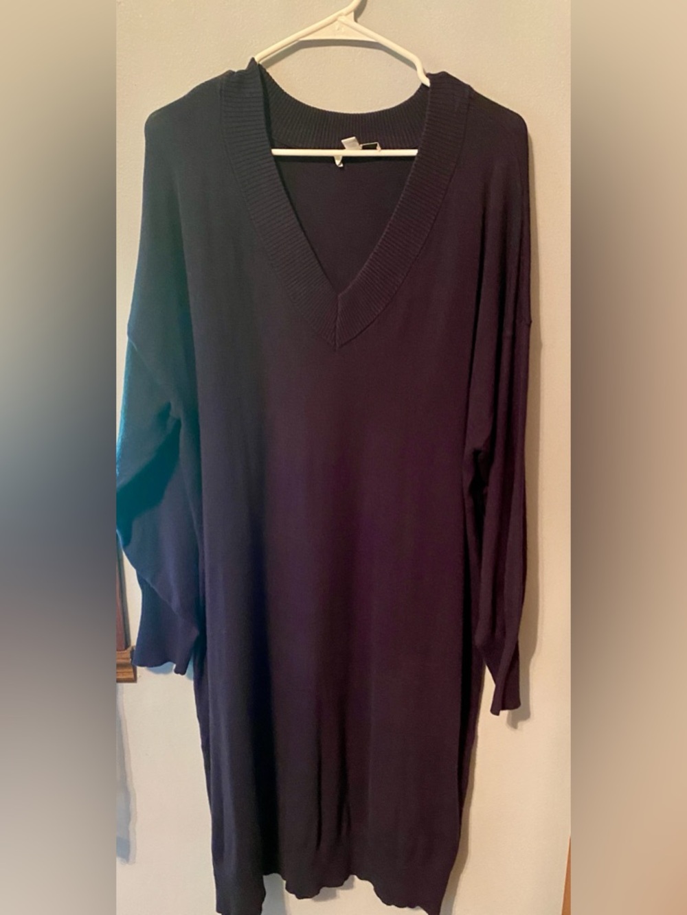 Free Assembly Long-Sleeve V-Neck Knit Dress in Navy
